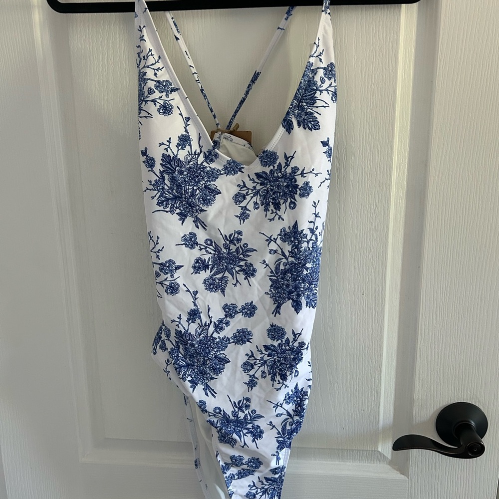 Floral Blue and White One-Piece Swimsuit